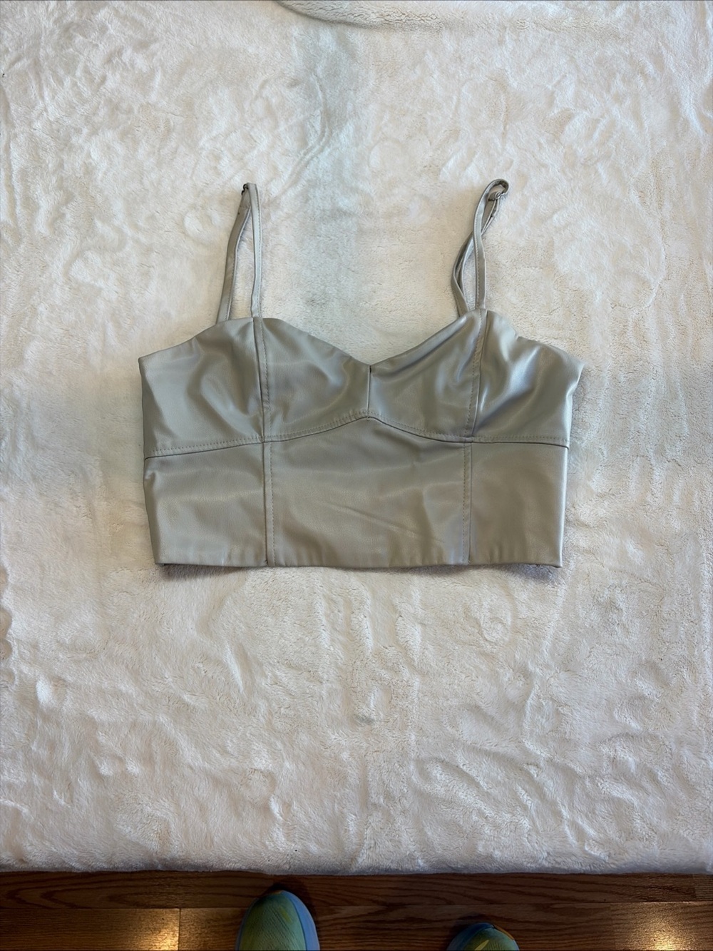 Zara Beige Faux Leather Crop Bustier Tank Top Size Small with Spaghetti Straps